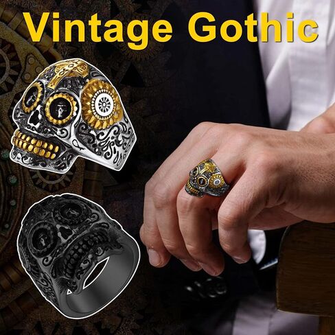 ChainsProMax Can Engrave Pirate Skull/Devil Rings for Men, Stainless Steel/Gold Plated/Black (Send Gift Box) in Kuwait