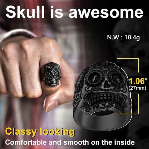 ChainsProMax Can Engrave Pirate Skull/Devil Rings for Men, Stainless Steel/Gold Plated/Black (Send Gift Box) in Kuwait