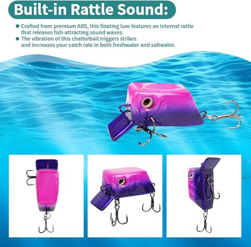 Handcrafted Floating Fishing Lures 8g Glide Bait, Bass Lures with Rattle Sound, DIY Fishing Bait Gift for Anglers in Saudi Arabia