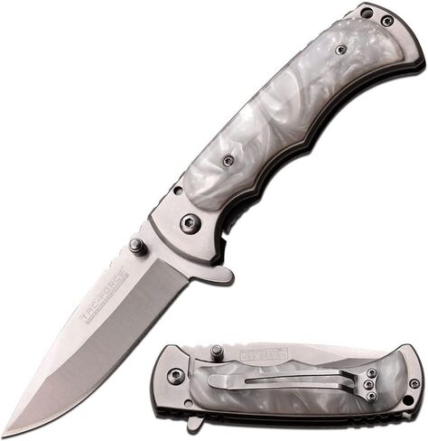 Tac-Force - سكين جيب قابل للطي - شفرة من الفولاذ المقاوم للصدأ ذات لمسة نهائية من الساتان ومقبض مع طبقة أكريليك لؤلؤية بيضاء، مشبك جيب، تكتيكي، EDC، إنقاذ - TF-934WP in Kuwait