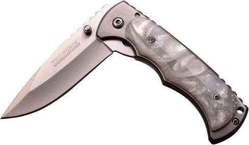 Tac-Force - سكين جيب قابل للطي - شفرة من الفولاذ المقاوم للصدأ ذات لمسة نهائية من الساتان ومقبض مع طبقة أكريليك لؤلؤية بيضاء، مشبك جيب، تكتيكي، EDC، إنقاذ - TF-934WP in Kuwait