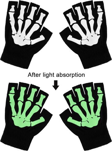 Cooraby Halloween Skeleton Gloves Glow in The Dark Knitted Mechanic Gloves in Saudi Arabia
