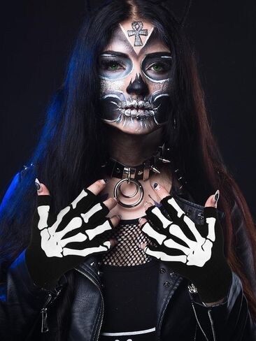 Cooraby Halloween Skeleton Gloves Glow in The Dark Knitted Mechanic Gloves in Saudi Arabia