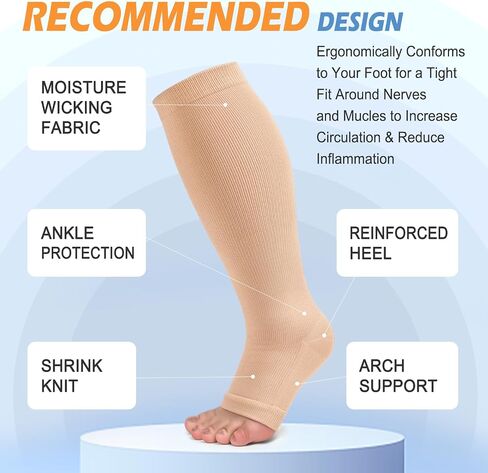 3 Pack Copper Compression Socks for Women & Men, 20-30mmHg Open Toe Knee High Stockings for Circulation Support in Saudi Arabia