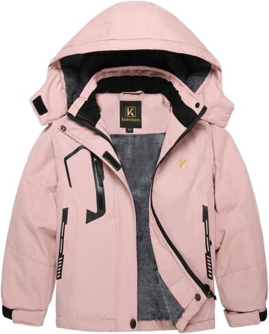 Keevoom Girl's Waterproof Ski Jacket Fleece Snow Coat Windproof Warm Winter Snowboarding Jacket with Removable Hood in Kuwait