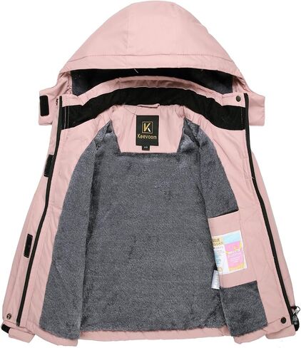Keevoom Girl's Waterproof Ski Jacket Fleece Snow Coat Windproof Warm Winter Snowboarding Jacket with Removable Hood in Kuwait