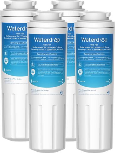 Waterdrop UKF8001 Refrigerator Water Filter 4, Compatible with Whirlpool EDR4RXD1, EveryDrop Filter 4, Maytag UKF8001AXX-750, UKF8001AXX-200, 46-9006, Puriclean II, WF-UKF8001, 6 Filters in Saudi Arabia