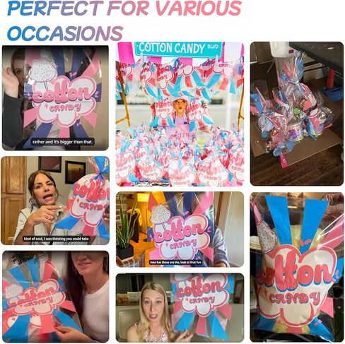 GraceKit 25 Pcs Carnival Cotton Candy Bags 14 x 20 Inch Cotton Candy Supplies with Ties for Carnivals Circus christmas Parties Concession Stand Supplies in Saudi Arabia