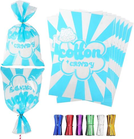 GraceKit 25 Pcs Carnival Cotton Candy Bags 14 x 20 Inch Cotton Candy Supplies with Ties for Carnivals Circus christmas Parties Concession Stand Supplies in Saudi Arabia