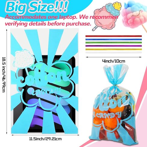 GraceKit 25 Pcs Carnival Cotton Candy Bags 14 x 20 Inch Cotton Candy Supplies with Ties for Carnivals Circus christmas Parties Concession Stand Supplies in Saudi Arabia