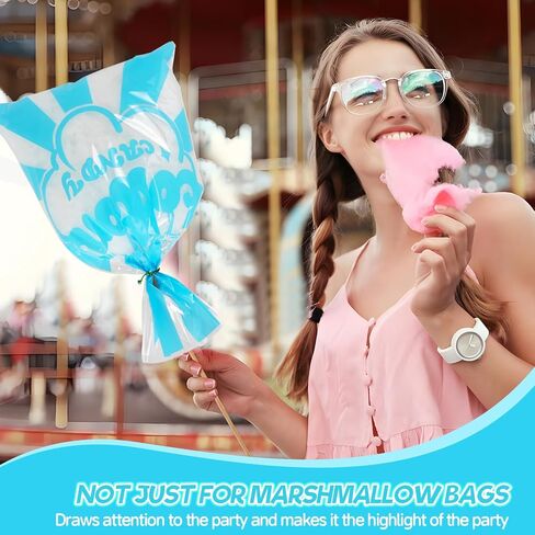 GraceKit 25 Pcs Carnival Cotton Candy Bags 14 x 20 Inch Cotton Candy Supplies with Ties for Carnivals Circus christmas Parties Concession Stand Supplies in Saudi Arabia