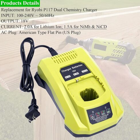 Lasica Replacement for RYOBI 18V Battery P117 Dual Charger, Compatible with Ryobi 18V 14.4V 12V ONE+ Plus Batteries P190 P189 P108 P107 P104 P103 P102 P100 PBP005 PBP002 Fast Charger Station in Saudi Arabia
