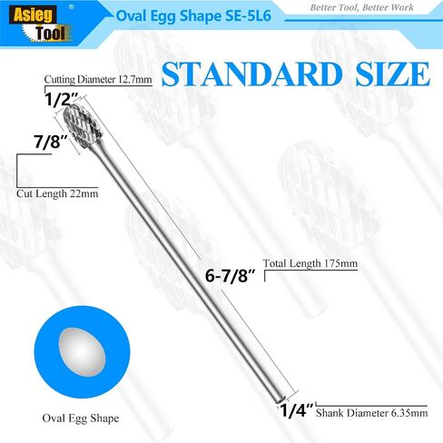 SE-5 Tungsten Carbide Burr Rotary File Oval Egg Shape Double Cut with 1/4''Shank for Die Grinder Drill Bit in Saudi Arabia