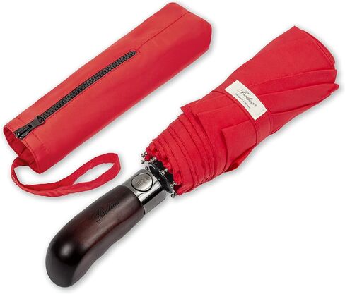 Balios Travel Folding Umbrella with Real Wood Handle Auto Open Close Vented Windproof Canopy - Designed in UK in Kuwait