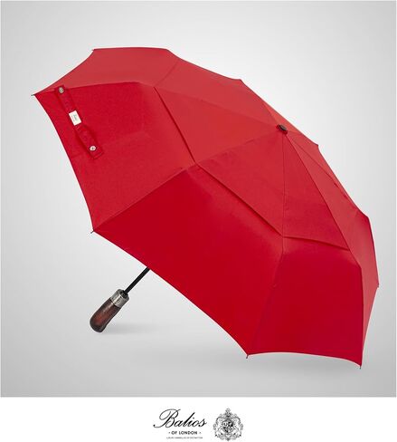 Balios Travel Folding Umbrella with Real Wood Handle Auto Open Close Vented Windproof Canopy - Designed in UK in Kuwait