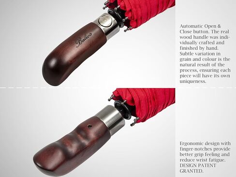 Balios Travel Folding Umbrella with Real Wood Handle Auto Open Close Vented Windproof Canopy - Designed in UK in Kuwait