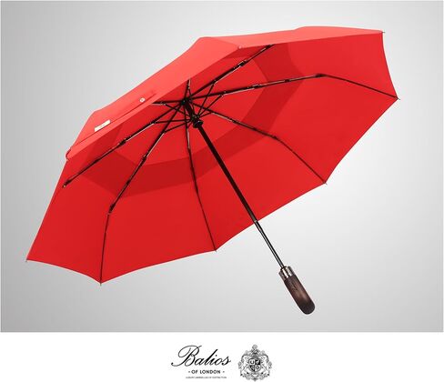 Balios Travel Folding Umbrella with Real Wood Handle Auto Open Close Vented Windproof Canopy - Designed in UK in Kuwait