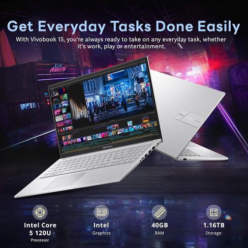 ASUS Vivobook 15.6" FHD IPS Laptop, Intel Core 5 120U, 16GB RAM, 672GB Storage (512GB SSD+160GB Docking Station Set), Intel Graphics, Numeric Keypad, 720p HD Camera, Wi-Fi 6, Windows 11, Silver in Saudi Arabia