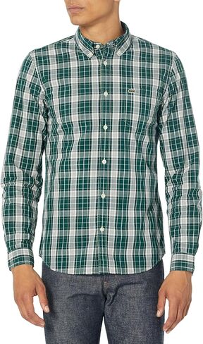 Lacoste Men's Long Sleeve Plaid Slim Fit Poplin Shirt in Saudi Arabia