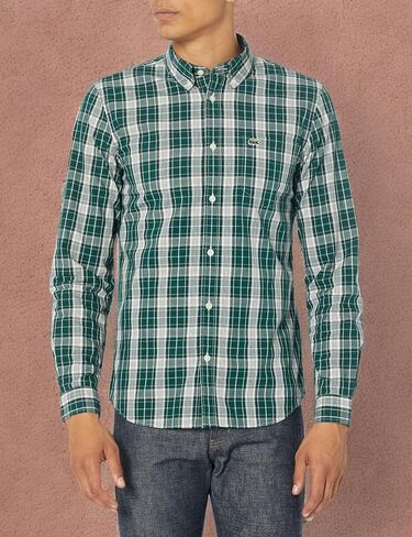 Lacoste Men's Long Sleeve Plaid Slim Fit Poplin Shirt in Saudi Arabia