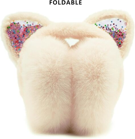 sazujinwu أغطية أذن شتوية للأطفال على شكل قطة لطيفة للفتيات، ناعمة ودافئة، قابلة للطي، تناسب معظم الأطفال (مقاس واحد) in Kuwait