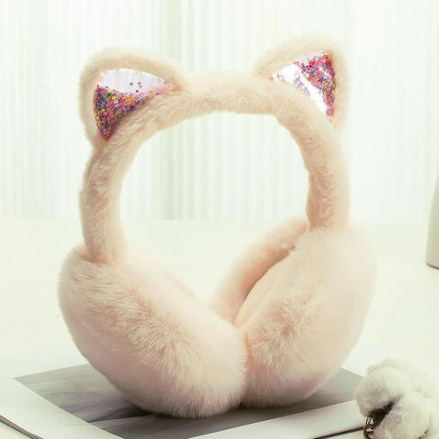 sazujinwu أغطية أذن شتوية للأطفال على شكل قطة لطيفة للفتيات، ناعمة ودافئة، قابلة للطي، تناسب معظم الأطفال (مقاس واحد) in Kuwait