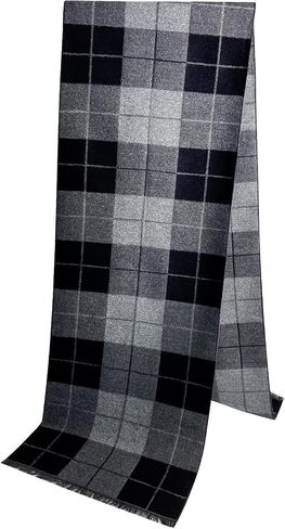 2 Packs Cashmere Feel Winter Scarf for Men, Soft Warm Black Grey Plaid Stripe Mens Scarf Set Selection Husband Father Gift in Saudi Arabia