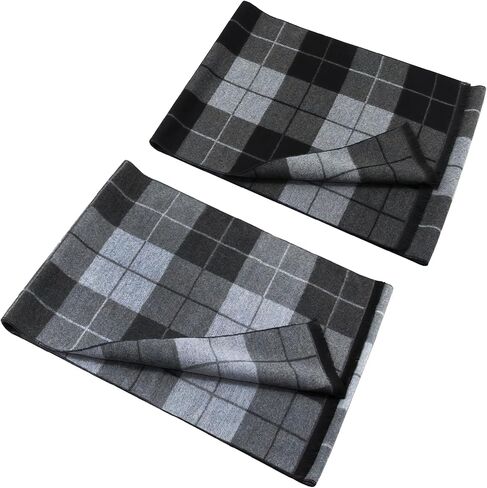 2 Packs Cashmere Feel Winter Scarf for Men, Soft Warm Black Grey Plaid Stripe Mens Scarf Set Selection Husband Father Gift in Saudi Arabia
