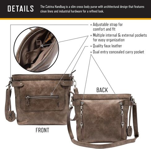Browning Concealed Carry Purse, Premium Holstered Handbag with Safety Locking Option, Catrina (Charcoal) in Saudi Arabia