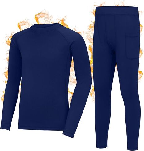 Roadbox Boys Thermal Underwear Sets Ultra Soft FLeece Lined Long Johns Base Layer Top and Bottoms with Pockets in Saudi Arabia