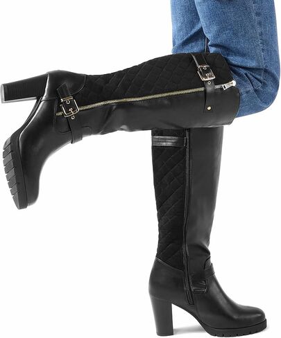 mysoft Women's Knee High Boots Fashion Chunky Block Heel Warm Winter Boots with Side Zippers in Saudi Arabia