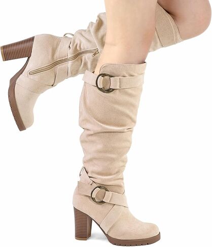 mysoft Women's Knee High Boots Fashion Chunky Block Heel Warm Winter Boots with Side Zippers in Kuwait