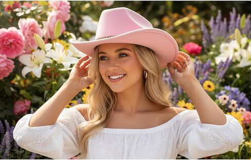 قبعات فيدورا للرجال والنساء من Lisianthus ذات حافة واسعة من رعاة البقر الغربيين للاستخدام الخارجي مع حزام in Kuwait