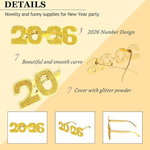 Kanayu 6 Pcs 2024 Glasses 2024 Glitter New Year Eve Glasses 2024 Number Eyeglasses New Year's Eve Props Fancy Funny Sunglasses for New Years Party Supplies Photo Props Gold Silver Black in Saudi Arabia