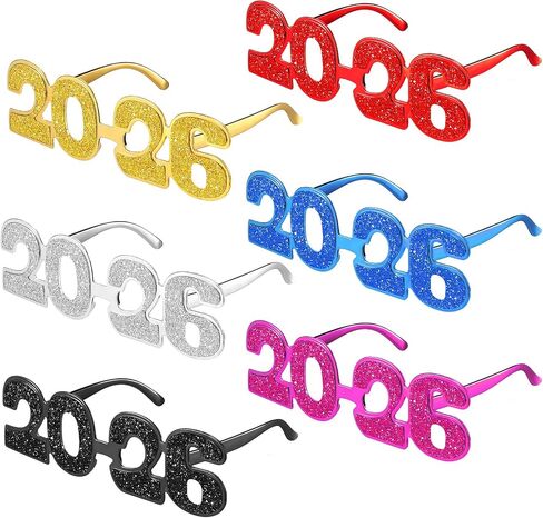 Kanayu 6 Pcs 2024 Glasses 2024 Glitter New Year Eve Glasses 2024 Number Eyeglasses New Year's Eve Props Fancy Funny Sunglasses for New Years Party Supplies Photo Props Gold Silver Black in Saudi Arabia
