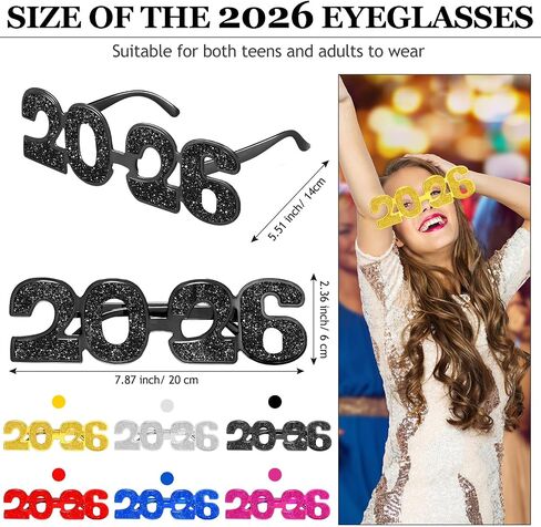 Kanayu 6 Pcs 2024 Glasses 2024 Glitter New Year Eve Glasses 2024 Number Eyeglasses New Year's Eve Props Fancy Funny Sunglasses for New Years Party Supplies Photo Props Gold Silver Black in Saudi Arabia