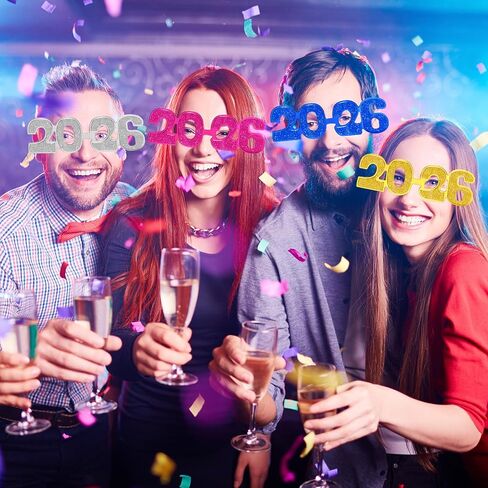 Kanayu 6 Pcs 2024 Glasses 2024 Glitter New Year Eve Glasses 2024 Number Eyeglasses New Year's Eve Props Fancy Funny Sunglasses for New Years Party Supplies Photo Props Gold Silver Black in Saudi Arabia