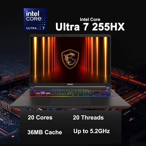 كمبيوتر محمول msi Vector 16 HX AI للألعاب مقاس 16 بوصة QHD+ IPS 240 هرتز Intel 20-core Ultra 7 255HX (>i9-14900HX) 64 جيجابايت DDR5 2 تيرابايت SSD GeForce RTX 5070 Ti RGB بإضاءة خلفية Thunderbolt5 Win11 ICP Hub Copilot AI PC in Kuwait