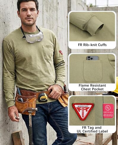 قمصان TICOMELA FR للرجال قميص مقاوم للهب NFPA2112/CAT2 7oz قمصان رجالية مقاومة للحريق بأكمام طويلة هينلي in Kuwait