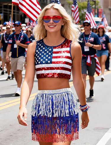 Sequin Skirt - Sequin Skirt for Women Fringe Skirt Belly Dance Rave Disco Cowgirl Sparkle Skirt, with Sunglasses + Boa in Kuwait