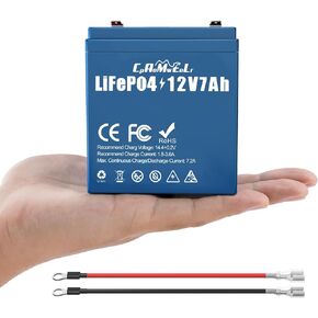 بطارية ليثيوم 12 فولت 7 أمبير LiFePO4 ذات دورة عميقة، صغيرة وخفيفة الوزن مع BMS مدمج، عمر 10 سنوات، أكثر من 4000 دورة، بطارية قابلة للشحن لعجلات الطاقة، الطاقة الشمسية، مكتشف الأسماك، ألعاب الركوب، البحرية in Kuwait