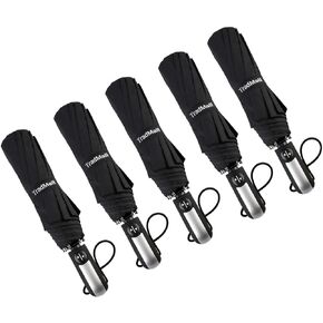 TradMall 5 Pack Bulk Umbrellas Travel Windproof Portable Compact Large Size Canopy for Rain Auto Open & Close