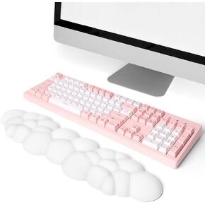 ELZO Upgrade Cloud Keyboard Wrist Rest 2024, 17" Extended Cloud Wrist Rest with 65D High-Density Memory Foam for Computer/Laptop/Mac/Gaming/Office, Non-Slip Base, White