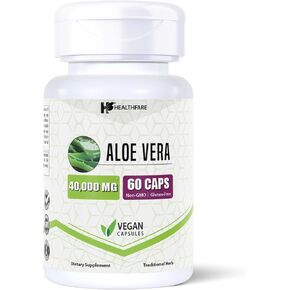 Healthfare Aloe Vera 40,000mg | 60 Capsules | Organic | Overall Health | Barbadensis | Non-GMO | Made in The USA