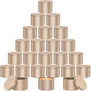 AOSWELE 24 PCS Gold Candle Tins 4 OZ Bulk, Premium Empty Candle Tin Jars 4OZ, Matte Candle Tin Container, Candle Tin Can, Sleek Candle Vessel for DIY Candle Making Supplies Kit