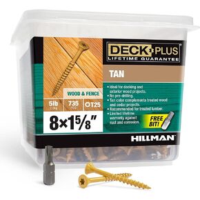 Deck Plus 48412 Wood Screws #8 x 1-5/8", Tan, 5lb Box