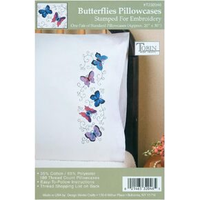 Tobin Stamped Pillowcases, Butterflies, 20" x 30" Embroidery Kit