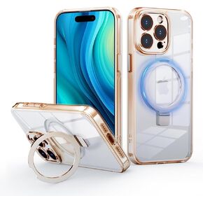 Luyxcaze Magnetic Phone Case for iPhone 14 6.1 inches with Strong-Magnetic Ring Stand Compatible with Magsafe Military-Grade Shockproof, Camera All-Cover Protective Hard TPU+PC (Clear White)