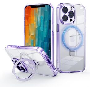 حافظة هاتف مغناطيسية Luyxcaze لهاتف iPhone 14 مقاس 6.1 بوصة مع حامل حلقي مغناطيسي قوي متوافق مع Magsafe العسكري المقاوم للصدمات، غطاء كامل للكاميرا مصنوع من مادة TPU + PC (أبيض شفاف)