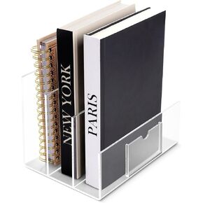 Legacy3 Durable Acrylic File Organizer - 4mm Thick Acrylic File Holder with 3 Section - Acrylic Desk Accessories with Busines Card Holder Included - 9" (L) x 6.5" (W) x 6.5" (H)